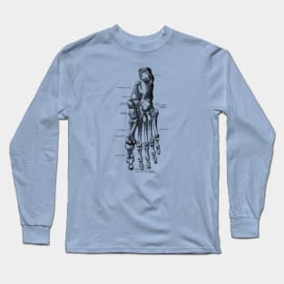 Left Foot Skeletal Diagram - Vintage Anatomy Long Sleeve T-Shirt